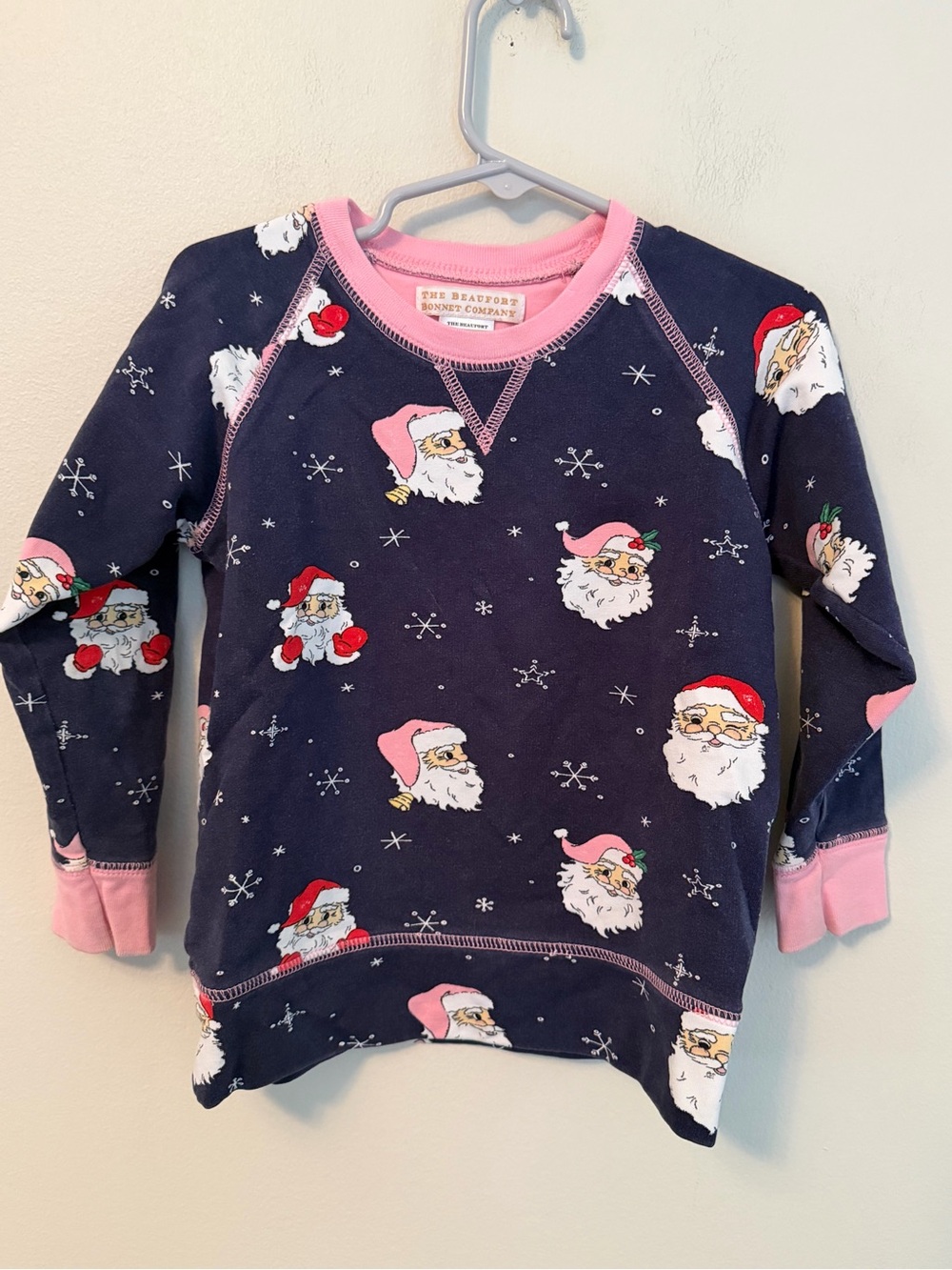 The Beaufort Bonnet Company Navy and Pink Santa Crewneck